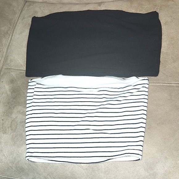 Bundle if 2 Tube Tops- 1 Aerie Sz Large Blank & 1 Garage Striped Cream & Black - Picture 2 of 4